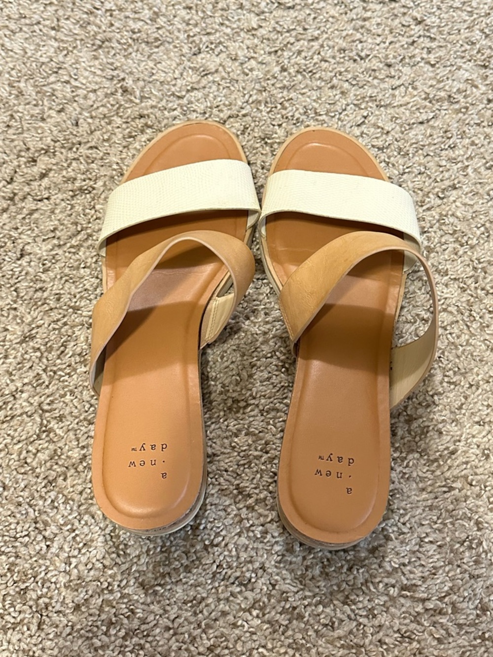 Neutral Two-Tone Slide Sandals - Beige and Tan